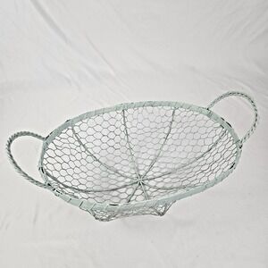 Vintage Rustic Farm Chicken Wire Egg Basket Gathering Large Aqua Primitive 21"